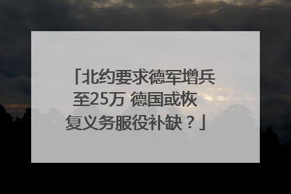 北约要求德军增兵至25万 德国或恢复义务服役补缺？