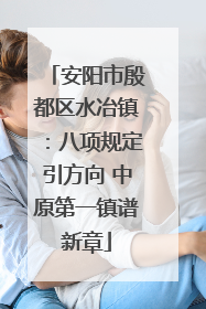 安阳市殷都区水冶镇：八项规定引方向 中原第一镇谱新章