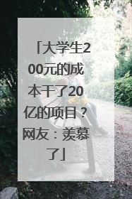 大学生200元的成本干了20亿的项目？网友：羡慕了