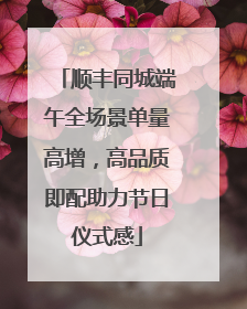 顺丰同城端午全场景单量高增，高品质即配助力节日仪式感